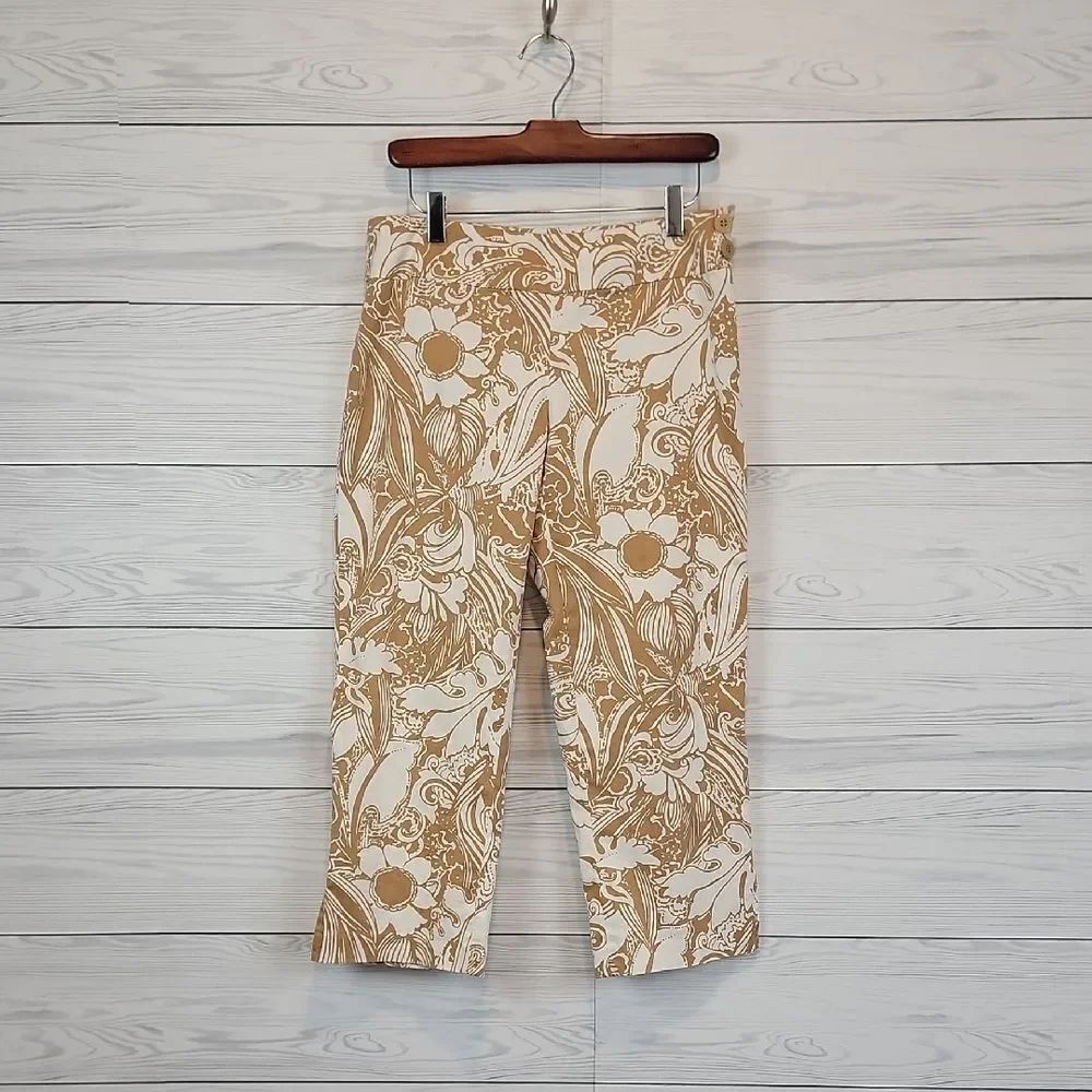 Island Republic Floral Print Beige and White Capri Pants Womens Size 4
